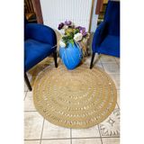 MaVaux Jüt Hasır Şık Detaylı Salyangoz Kilim Modern Yuvarlak Kilim Halı Yolluk Paspas bej 150 x 150