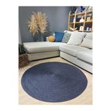 MaVaux Jüt Yuvarlak Hasır Görünümlü Klasik Halı Kilim BambuLacivert 100 x 100