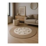 MaVaux Jutella Hasır Krem Ortası Kurabiyeli Jüt Hasır Yuvarlak Modern Salon Banyo Kilim Halı Paspas Yolluk Krem 180 x 180