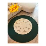 MaVaux Jutella Hasır Krem Ortası Kurabiyeli Jüt Hasır Yuvarlak Modern Salon Banyo Kilim Halı Paspas Yolluk KREM YEŞİL 120 x 120