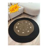 MaVaux Jutella Hasır Krem Ortası Kurabiyeli Jüt Hasır Yuvarlak Modern Salon Banyo Kilim Halı Paspas Yolluk SİYAH KIRÇIL 100 x 100