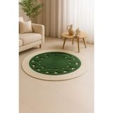 MaVaux Jutella Jüt Bej-Siyah Ortası Kurabiyeli Yuvarlak Modern Salon Banyo Kilim Halı Paspas Yolluk YEŞİL - KREM 120 x 120