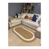 MaVaux KOPYA - Oval Jüt Yuvarlak Hasır Görünümlü Klasik Halı Kilim HasırKrem 60 x 100
