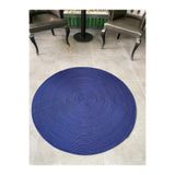 MaVaux Kopya - Siyah Jüt Yuvarlak Hasır Görünümlü Klasik Halı Kilim Lacivert 80 x 80