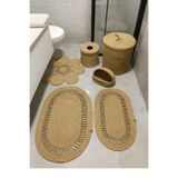 MaVaux Looma Doğal Görünümlü Hasır Jüt Oval Paspaslı Banyo Seti Çamaşır Sepeti ve Paspas Takımı hasır 60 x 90