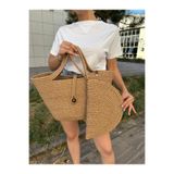 MaVaux Lumos Fermuarlı Hasır Jüt Vegan Clutch Çanta, Düğmeli Kol Çantası hasır