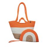 MaVaux Lumos Hasır Görünümlü İkili Fermuarlı Clutch Çanta ve Omuz Çantası Turuncu-krem-hasır