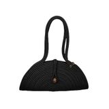 MaVaux Mia Doğal Ahşap Boncuklu Hasır Görünümlü Omuz Çantası Siyah