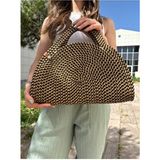 MaVaux Mia Hasır Jüt Clutch Çanta Organik Orta Boy Plaj Tekstili 0-15 lt Kapasite - Bej - Siyah