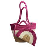 MaVaux Mira İkili Fermuarlı Clutch Çanta ve Omuz Çantası Fuşya-Krem-Hasır