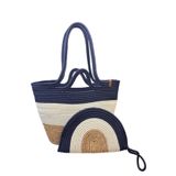 MaVaux Mira İkili Fermuarlı Clutch Çanta ve Omuz Çantası Lacivert-krem-hasır