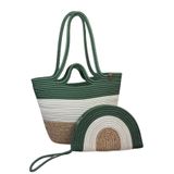 MaVaux Mira İkili Fermuarlı Clutch Çanta ve Omuz Çantası Yeşil-Krem-Hasır