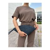 MaVaux Moss Fermuarlı Hasır Jüt Vegan Clutch Çanta Kot