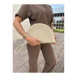MaVaux Moss Fermuarlı Hasır Jüt Vegan Clutch Çanta Krem