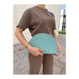 MaVaux Moss Fermuarlı Hasır Jüt Vegan Clutch Çanta Turkuaz