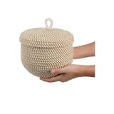 MaVaux Mutfak, Banyo ve Ev İçin Halat Hasır Sepet 17x21 cm – Kapaklı Saklama Sepeti Honeypot Bej - Kırçıl 17 x 21