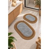 MaVaux Nerissa 2'li Peluşlu Banyo Paspas Seti Yuvarlak ve Oval Paspas Takımları, Kaymaz Tabanlı, Yumuşak Dokulu, Şık ve Dekoratif Banyo Halısı, Modern Tasarım - Gri - Kahverengi