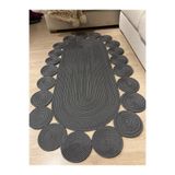 MaVaux Oval Papatya Hasır Jüt Çiçek Desenli Kilim Halı Antrasit 120 x 180