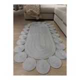 MaVaux Oval Papatya Hasır Jüt Çiçek Desenli Kilim Halı Gri 120 x 230