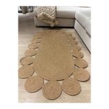 MaVaux Oval Papatya Hasır Jüt Çiçek Desenli Kilim Halı Hasır 80 x 250