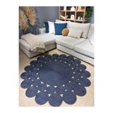 MaVaux Papatya Hasır Jüt Çiçek Desenli Kilim Halı KırçıllıLacivert 80 x 80