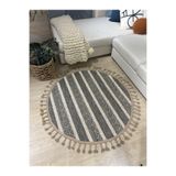 MaVaux Petra Dokuma Makinede Yıkanabilir Kaydırmaz Taban Şönil Halı Kilim BejYuvarlak 160 x 160