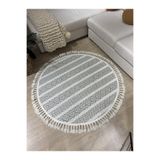 MaVaux Petra Dokuma Makinede Yıkanabilir Kaydırmaz Taban Şönil Halı Kilim BeyazYuvarlak 100 x 100