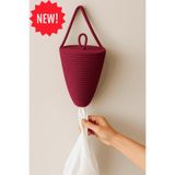 MaVaux Poşetlik Halat İp El Dokuma Duvar Askılı Saklama Torbası Ev Düzenleme Aksesuarı Sepet 30 x 20 cm FUŞYA 30 x 20