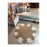 MaVaux Rhea Jüt Hasırlı El Örgüsü Kilim Halı Hasır Yuvarlak Hasır-Krem 120 x 120