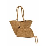 MaVaux Rio Havana Omuz Çantası + Moss Clutch 2'li Kadın Hasır Omuz Çantası ve Fermuarlı El Çantası Seti Plaj, Günlük, Tatil Kullanımına Uygun Şık Tasarım Büyük Boy Çanta