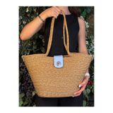 MaVaux Sardinia Kapaklı Handmade Hasır Tote Plaj ve Günlük Çanta Yazın Modası Bebe Mavisi