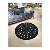MaVaux Siyah Double Daisy Jüt Hasırlı Örgü Kilim Siyah 160 x 160