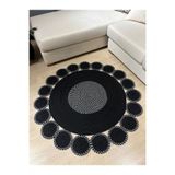 MaVaux Siyah Jüt Hasırlı El Örgüsü Kilim Halı Hasır Yuvarlak SiyahKırçıllı 110 x 110