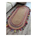 MaVaux Şölen Etnik El Örgüsü Jüt Halat Kilim Renkli Oval Otantik Kilim, Dekoratif Doğal Hasır Görünümlü