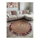MaVaux Şölen Etnik El Örgüsü Jüt Halat Kilim Renkli Yuvarlak Otantik Kilim, Dekoratif Doğal Hasır Görünümlü