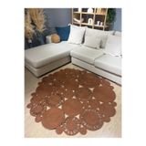 MaVaux Tarçın Rengi Harmony Jüt Doğal Hasır Kilim Bej Geometrik Bohem Yuvarlak El Örmesi Halı Tarçın 200 x 200