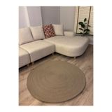 MaVaux Taş Rengi Jüt Yuvarlak Hasır Görünümlü Klasik Halı Kilim TaşKırçıllı 100 x 100
