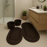 MaVaux Terra 4’lü Banyo Seti – 2’li Oval Paspas (50 X 80 cm ve 40 x 60 cm) & 2’li Oval Sepet, Doğal Halat Dokuma, El Yapımı - Premium - Kahverengi
