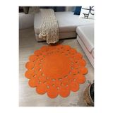 MaVaux Turuncu Hasır Jüt Çiçek Desenli Kilim Halı Turuncu 120 x 120
