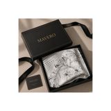 Mavero Kadın Fular 50x50 cm Çiçek Desenli Siyah Beyaz Şık Boyun ve Çanta Aksesuarı