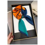 Mavero Turuncu Yeşil Mavi Büyük Çiçekli Saten Fular 50x50 cm Çanta Fuları Boyun Şalı