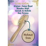 Ma'Vessa İsimli & Emojili Doğal Bambu Dişli Bebek & Çocuk Saç Fırçası - Bambu Tarak (SAKLAMA KESESİ HEDİYELİ)