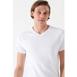 Mavi 061313-622 V Yaka Beyaz Basic Erkek T-Shirt