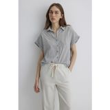 Mavi % 100 Pamuk Loose Fit Çizgili Kısa Kollu Bayan Gömlek 1210445-89853 LACİVERT-BEJ