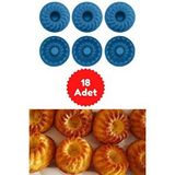 Mavi 18'li Silikon Mini Kek Kalıbı - Muffin Kalıbı 18 Adet Göbekli Kek Kalıbı