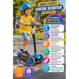 Mavi 3 Tekerlekli Işıklı Çocuk Scooter 3-7 Yaş Ayarlanabilir Direksiyon Kaymaz Taban