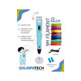 Mavi 3D Kalem 3D Pen 3 Boyutlu Yazıcı Kalem 3 Renk 9 Metre Filament + USB KABLO
