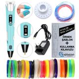 MAVİ 3D Kalem Yazıcı+10 renk 100 metre (10x10metre) PLA Filament