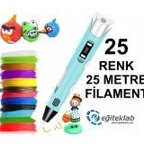 MAVİ 3D Kalem Yazıcı+25 renk 25 metre (25x1metre) PLA Filament