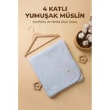 Mavi 4 Katlı Müslin Bebek Battaniyesi Hafif Ve Yumuşak Dokulu Mevsimlik Çok Amaçlı Örtü 110X110 Cm
